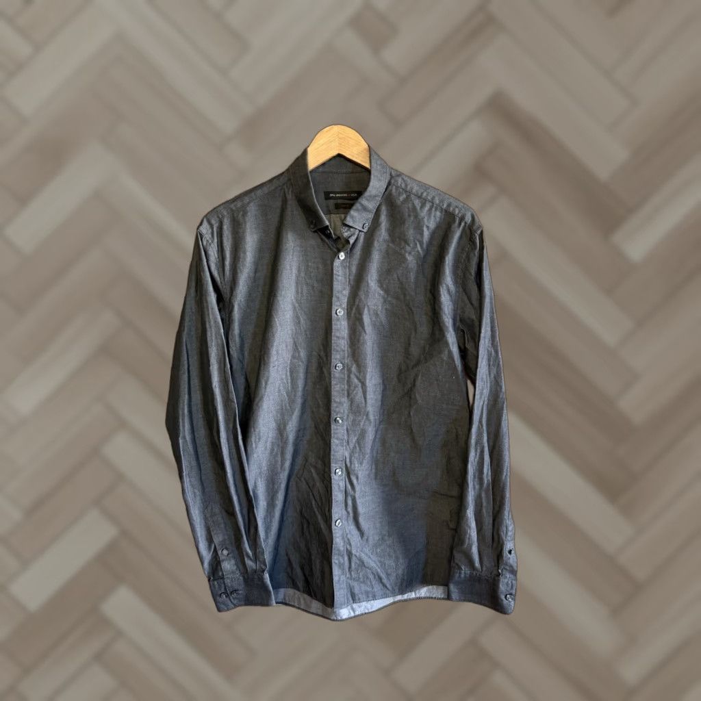 John Varvatos John Varvatos Shirt Mens 16 Gray Slim Fit USA Button-Up Collared Long Sleeve Casual Workwear Geometric Embroidered Size US L / EU 52-54 / 3 - 1 Thumbnail