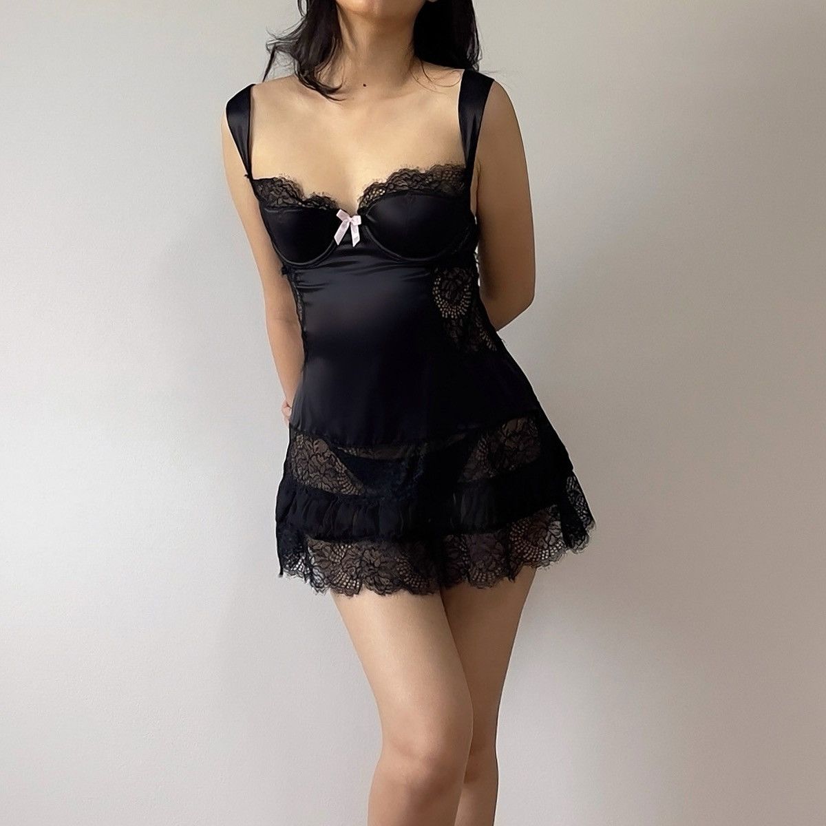 Victoria's Secret Romantic Black Lace Detail Bustier Slip Dress (34C/32D) Size ONE SIZE - 7 Thumbnail