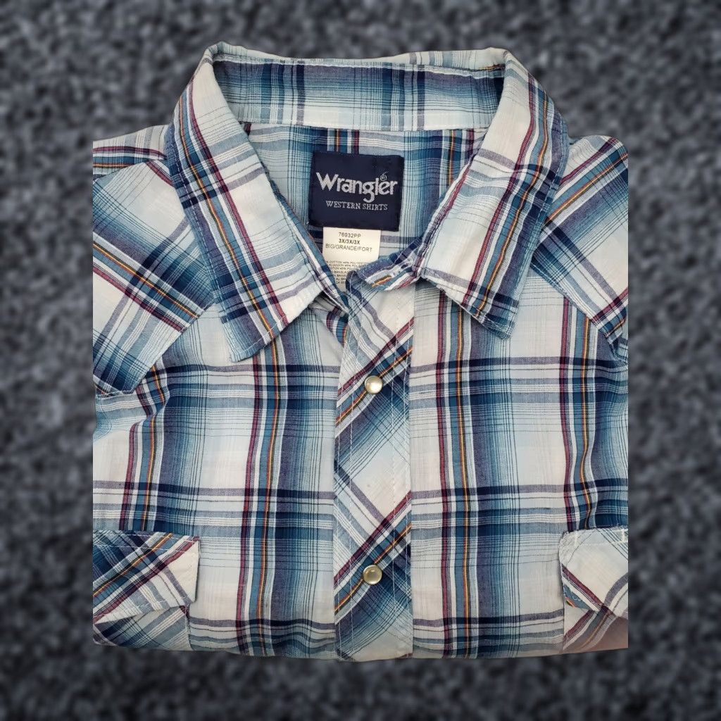Wrangler Wrangler Mens Button-Up Western Shirt Blue Plaid 3XL Shirt Long Sleeve Collared Button-Down Casual Workwear Shirts Mens Size US XXL / EU 58 / 5 - 1 Thumbnail