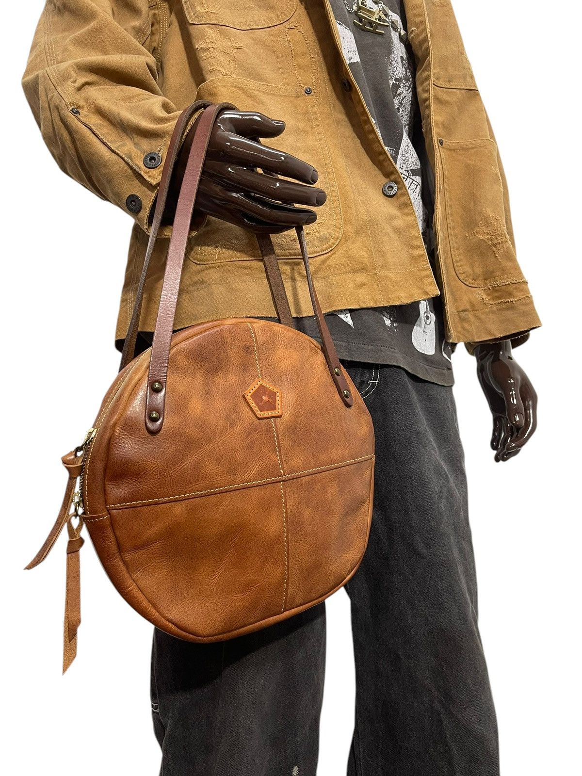 Comme des Garcons × Stussy Full Leather Patina Ain Soph Circle Hand Bag 1🟩2 Size ONE SIZE - 1 Thumbnail