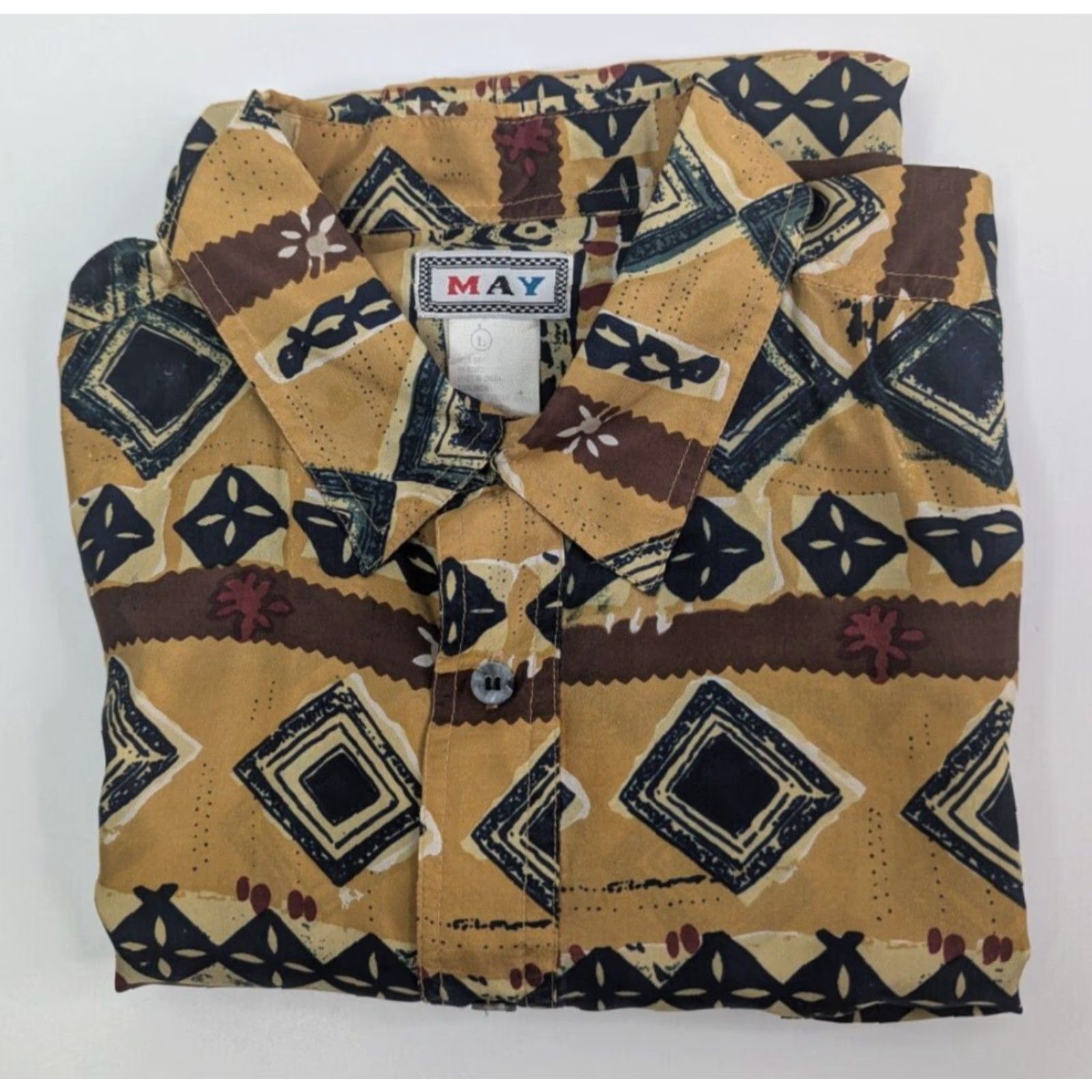 Vintage VINTAGE May Silk Geometric Southwestern Button Up Men's Large Shirt 90s Retro Size US L / EU 52-54 / 3 - 2 Thumbnail