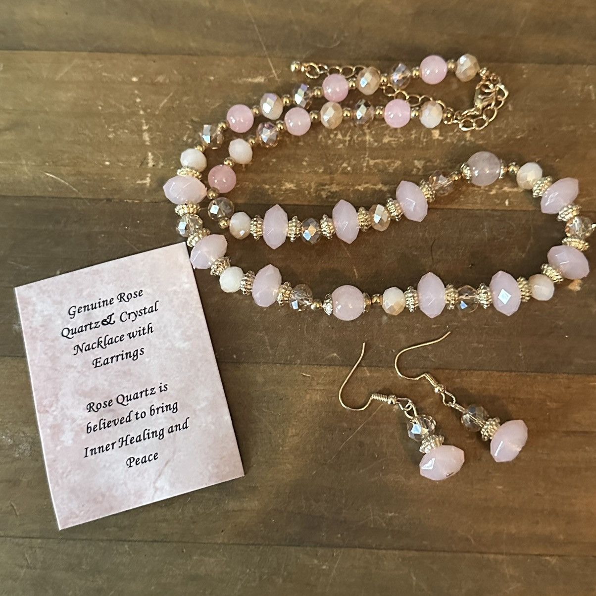 Other Rose Quartz and clear crystal bead necklace and earrings set Size ONE SIZE - 6 Thumbnail