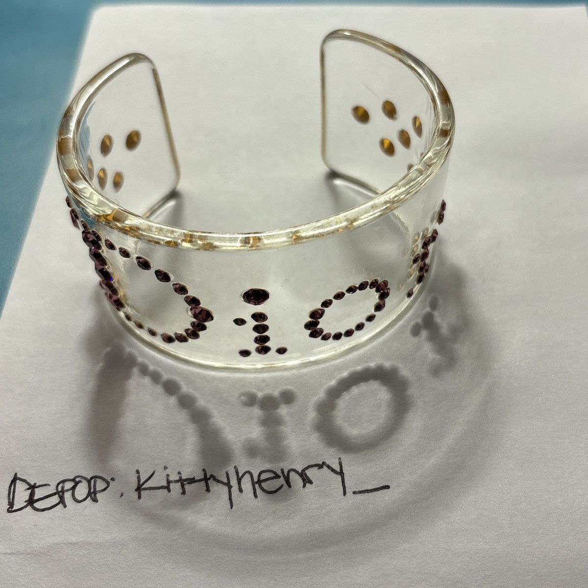 Dior Vintage CHRISTIAN DIOR Pink Logo Rhinestone Lucite Bracelet Size ONE SIZE - 4 Thumbnail