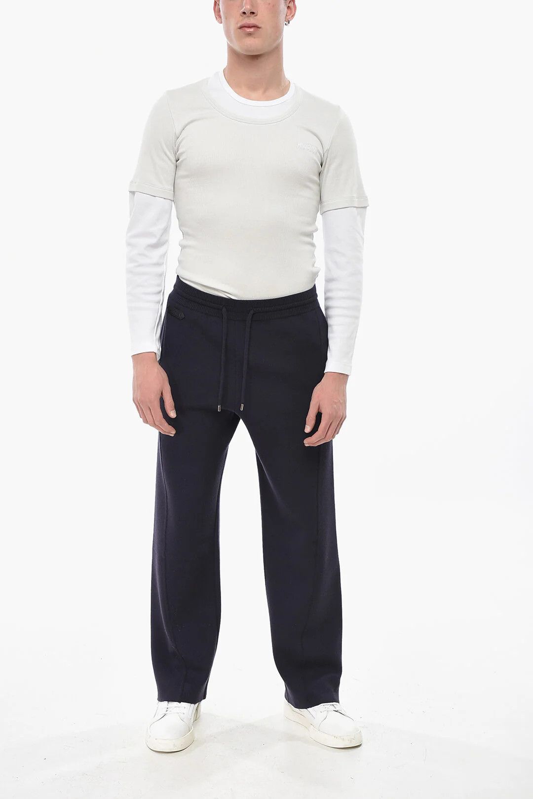 Lanvin og1mm0426 Merino Wool-Blend Casual Pant in Midnight Blue Size US 34 / EU 50 - 4 Thumbnail