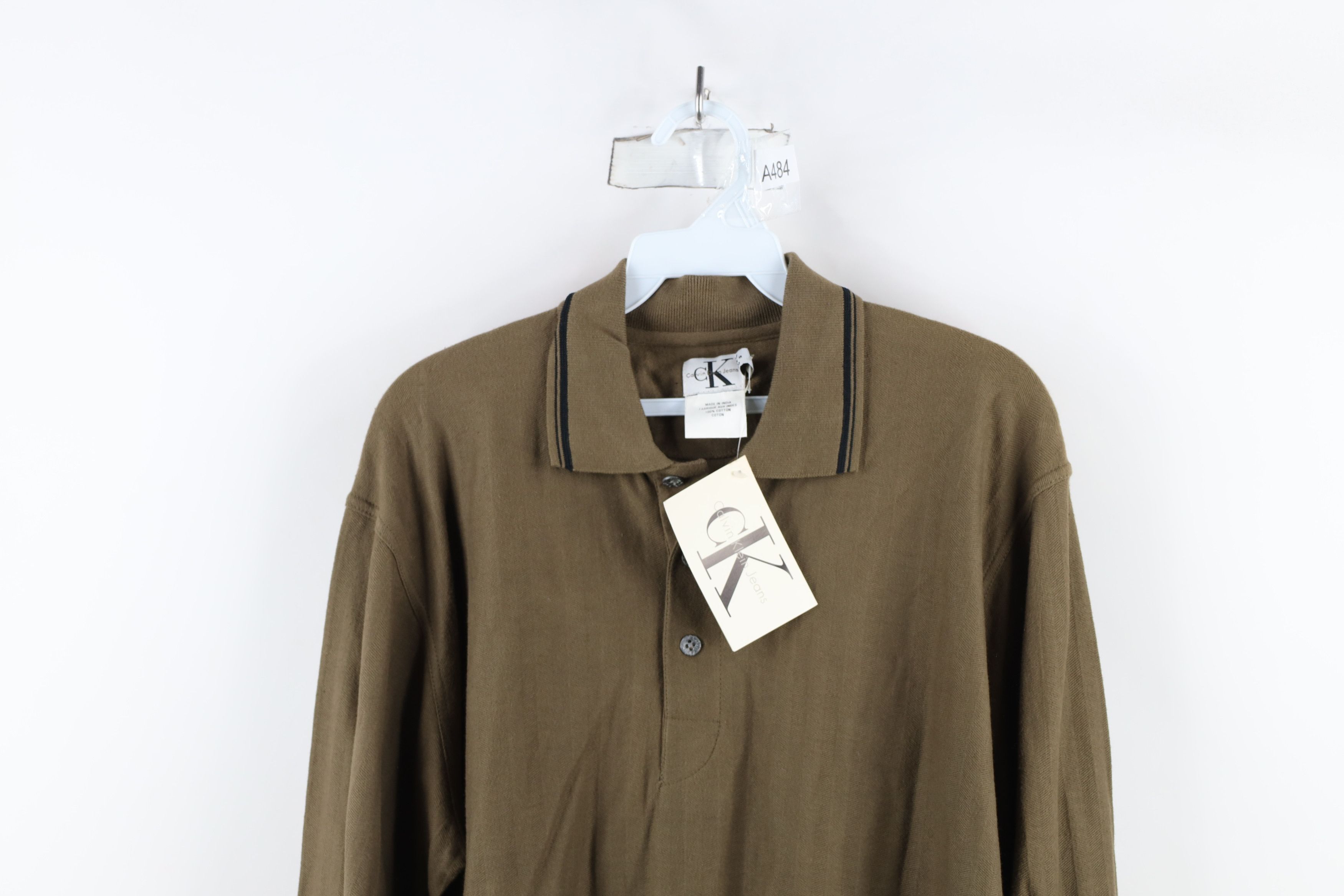 Calvin Klein × Vintage Deadstock Vintage 90s Calvin Klein Herringbone Polo Green Size US M / EU 48-50 / 2 - 2 Thumbnail