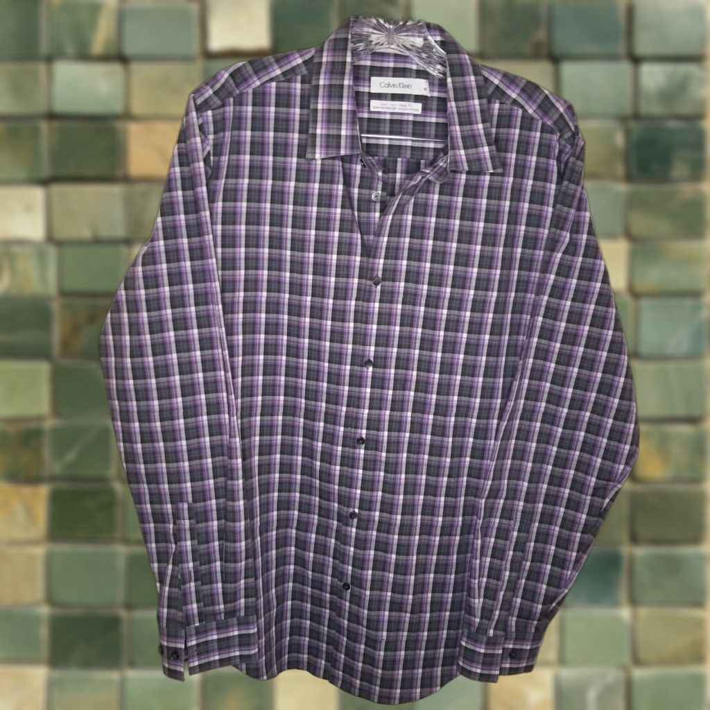Calvin Klein Calvin Klein Plaid Button Up Shirt Mens Medium Purple Long Sleeve Size US M / EU 48-50 / 2 - 1 Thumbnail