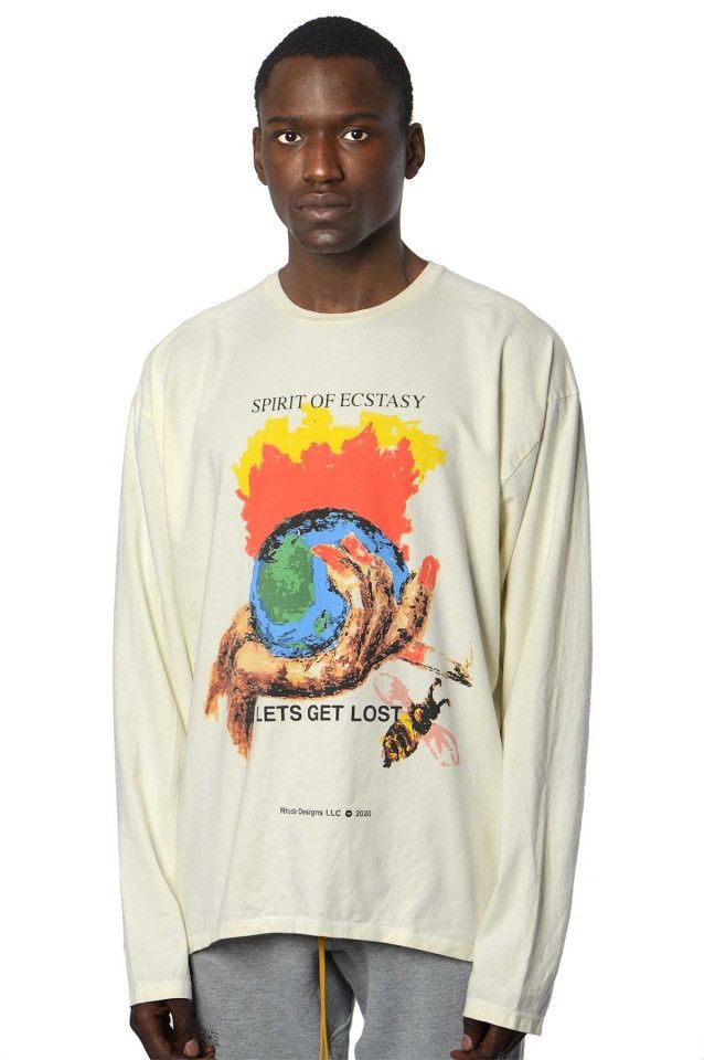 image of Rhude Smoking Gun White Long sleeve Tee in Cream, Men's (Size Medium)
