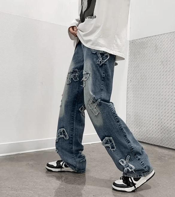 Japanese Brand × Jean American high street hiphop loose patch design washed jeans Size US 32 / EU 48 - 3 Thumbnail