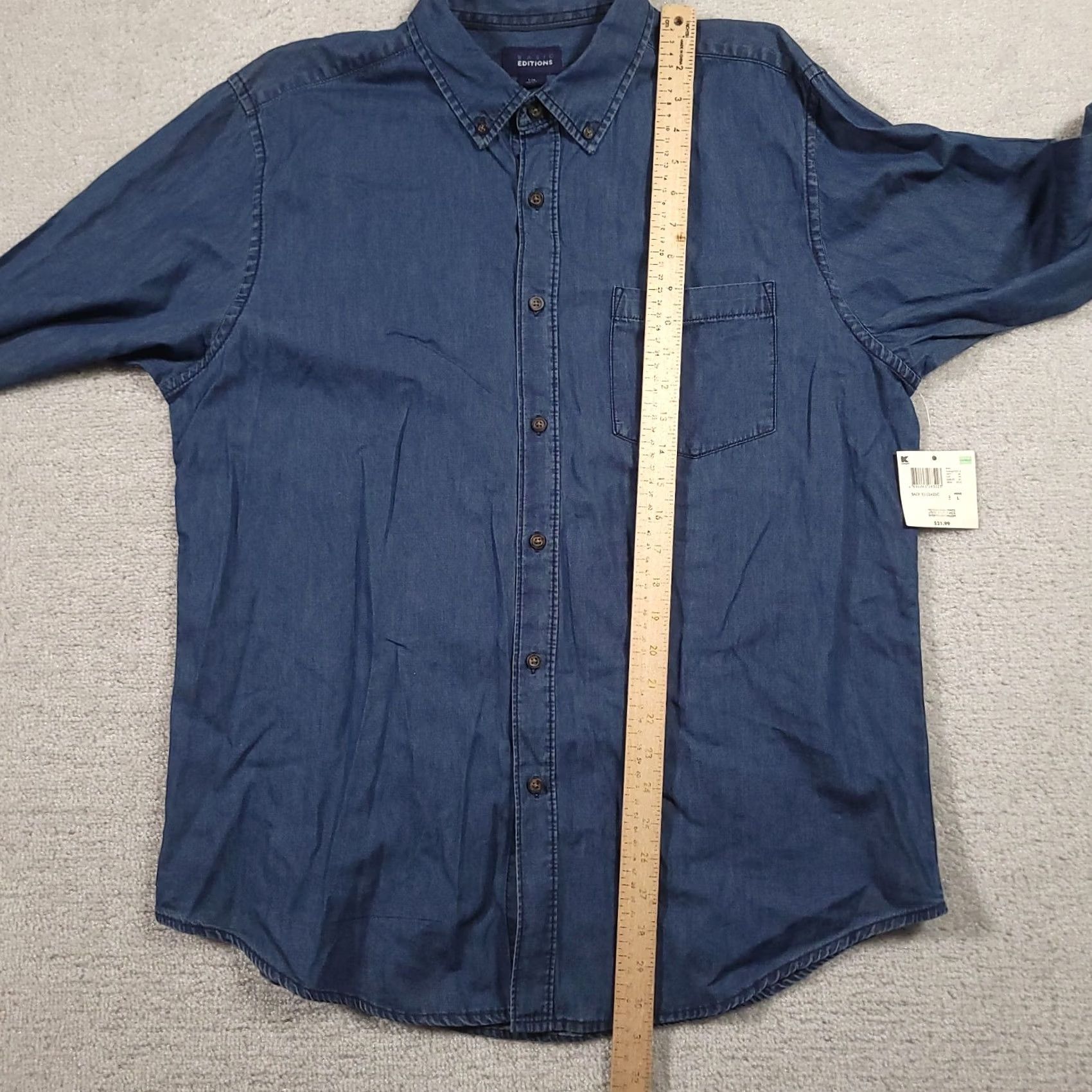 Basic Editions Basic Editions Shirt Mens Large Blue Chambray Cotton Button Workwear Shirt Size US L / EU 52-54 / 3 - 5 Thumbnail