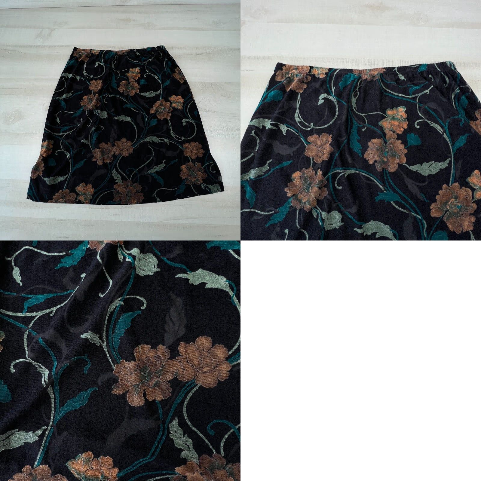 Vintage Francesca Rose Women Skirt XL Black Floral Knit Pencil Straight Elastic Waist Nw Size 40" / US 18 - 8 Thumbnail