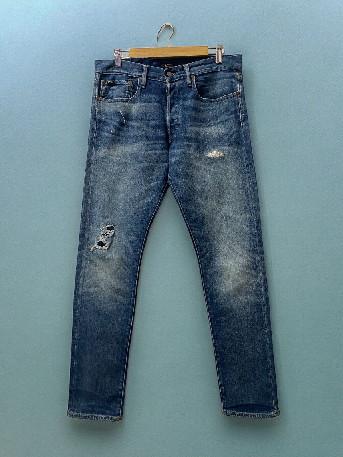 image of Distressed Denim x Polo Ralph Lauren Polo Ralph Laurent The Sullivan Slim Distressed Jeans Denim in