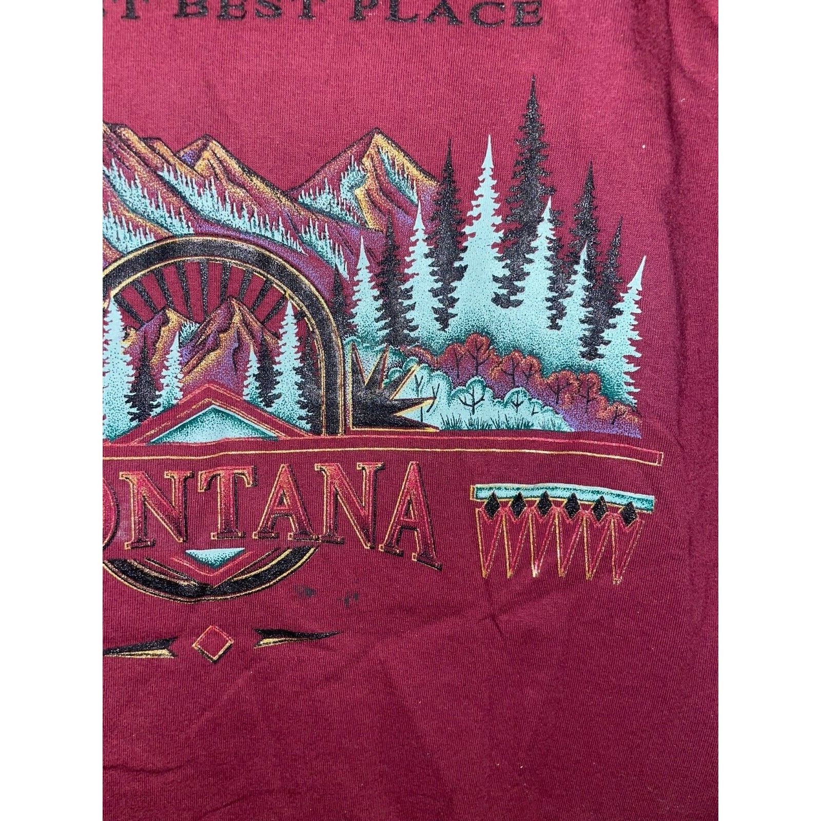 Jerzees Vintage Montana Red Shirt The Last best Place Tee VTG 90s M Size US M / EU 48-50 / 2 - 6 Thumbnail