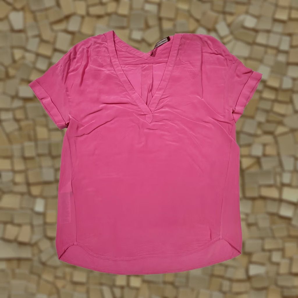 Vintage Comptoir Des Cotonniers Womens Silk Blouse Pink Small Short Sleeve V-Neck Top Size S / US 4 / IT 40 - 1 Thumbnail