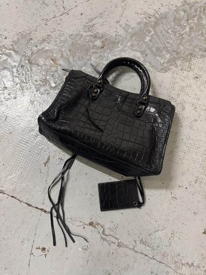 Balenciaga Balenciaga Black Crocodile Embossed Leather City Bag Size ONE SIZE - 7 Thumbnail