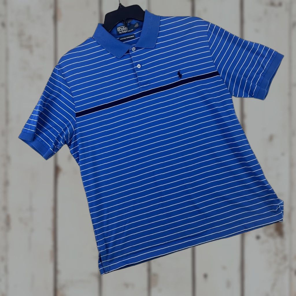 Polo Ralph Lauren Polo Ralph Lauren Polo Shirt Mens Large Blue Striped Moisture Cotton Size US L / EU 52-54 / 3 - 1 Thumbnail