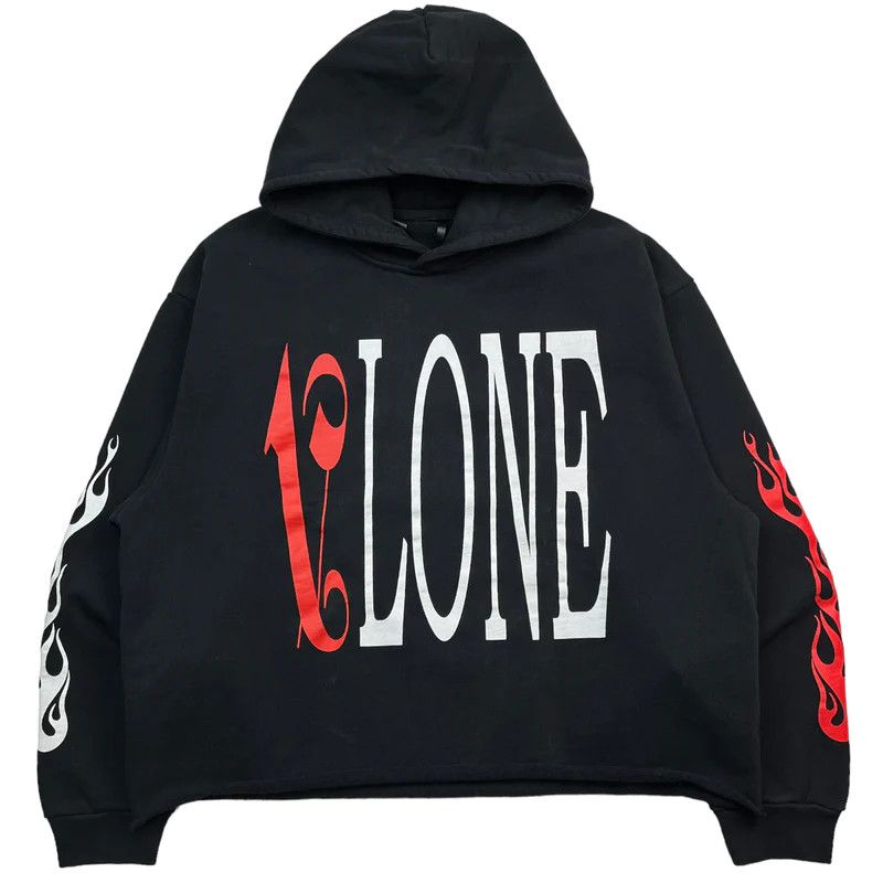 Image of Vlone X Palm Angels Hoodie Black/red, Men's (Size Small)