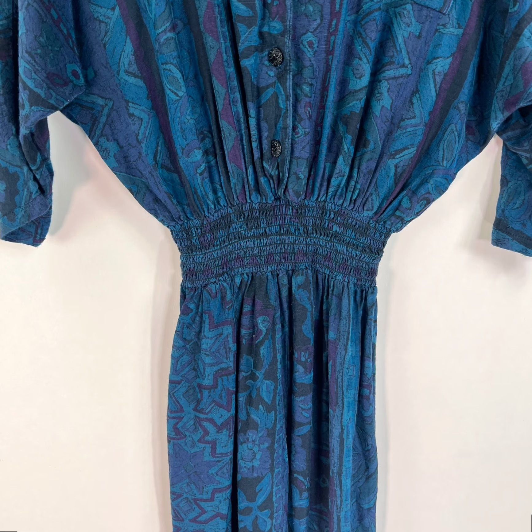 Vintage VINTAGE LA GAL Jumpsuit Women Size 6 Blue Geometric 80s Boho 3/4 Sleeve V-Neck Button Spring Fall Summer Regular Womens Size 28" / US 6 / IT 42 - 3 Thumbnail