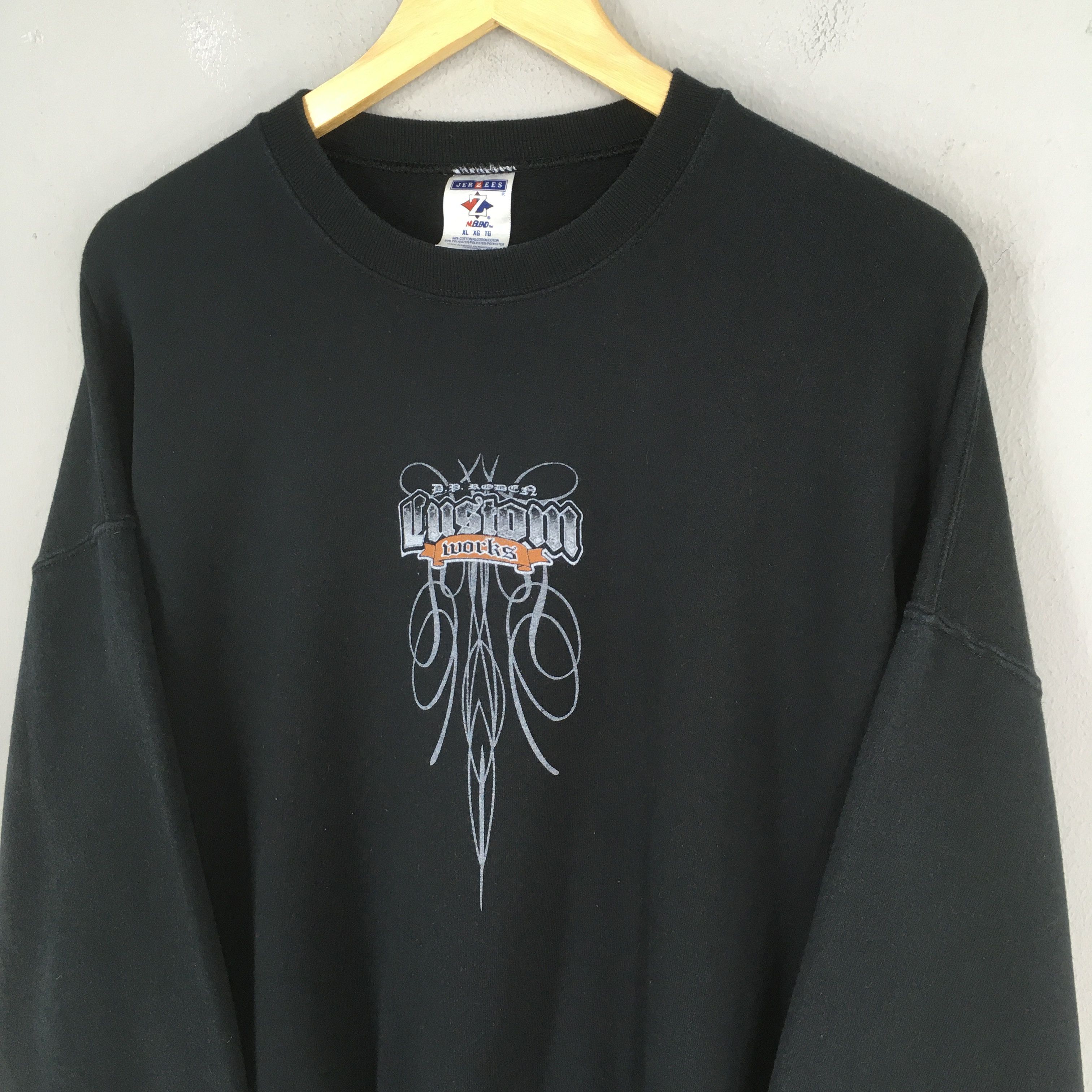 Jerzees Vintage 90s D.P. Rodea Custom Works Black Sweatshirts XLarge Size US XL / EU 56 / 4 - 3 Thumbnail