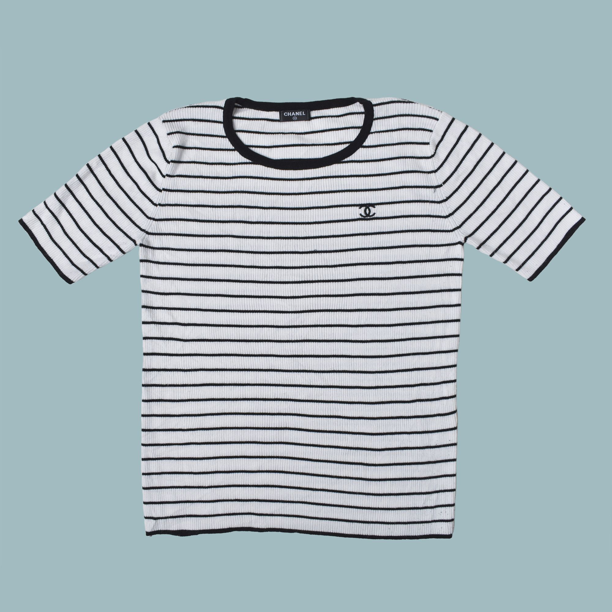 Chanel CHANEL STRIPED SHORT SLEEVE KNITTED TENCEL SHIRT TOP Grailed