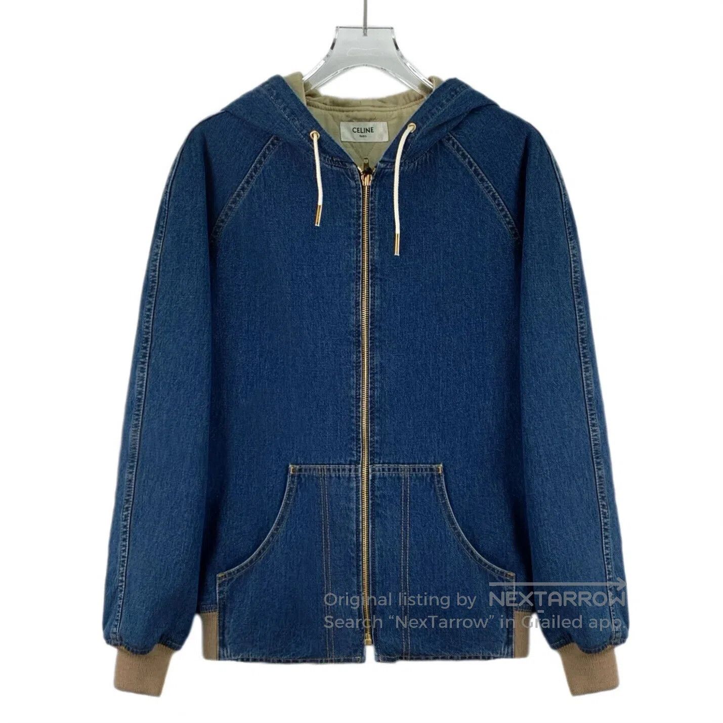 Celine CELINE Dark Blue Logo Letter Embroidered Cotton Hooded Dra Size US XS / EU 42 / 0 - 1 Thumbnail