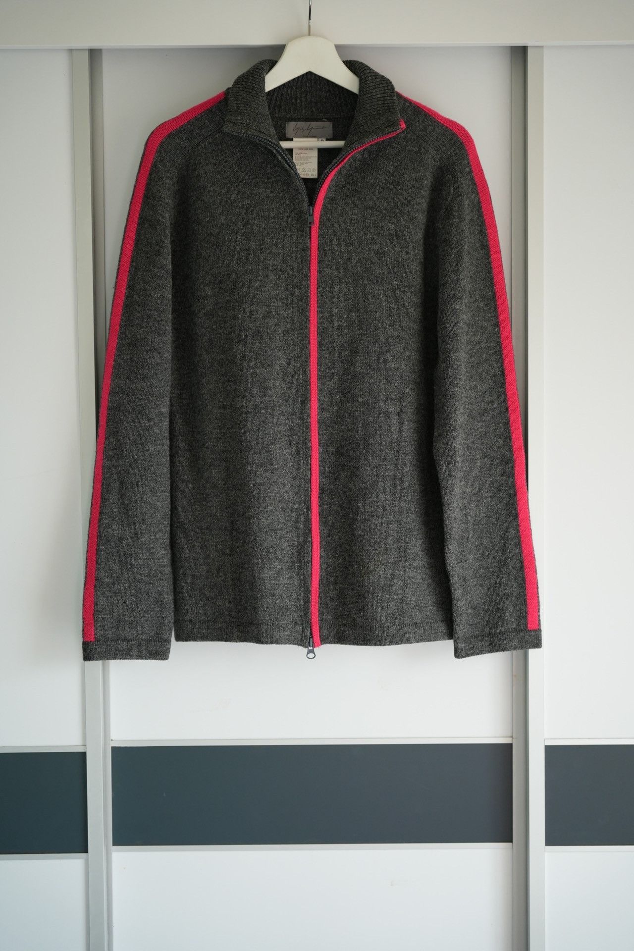 image of Yohji Yamamoto 02Aw Pink Stripe Zipper Knit Jacket in Black, Men's (Size Large)