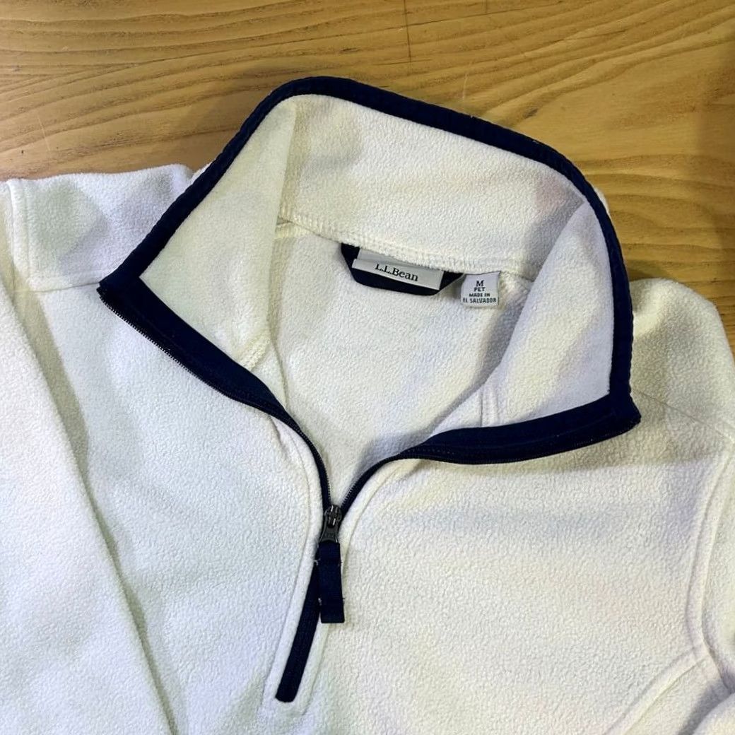 Vintage VINTAGE L.L.Bean White Quarter-Zip Fleece Pullover Navy Trim Womens MediumP Shirt Indoor Womens Size M / US 6-8 / IT 42-44 - 4 Thumbnail