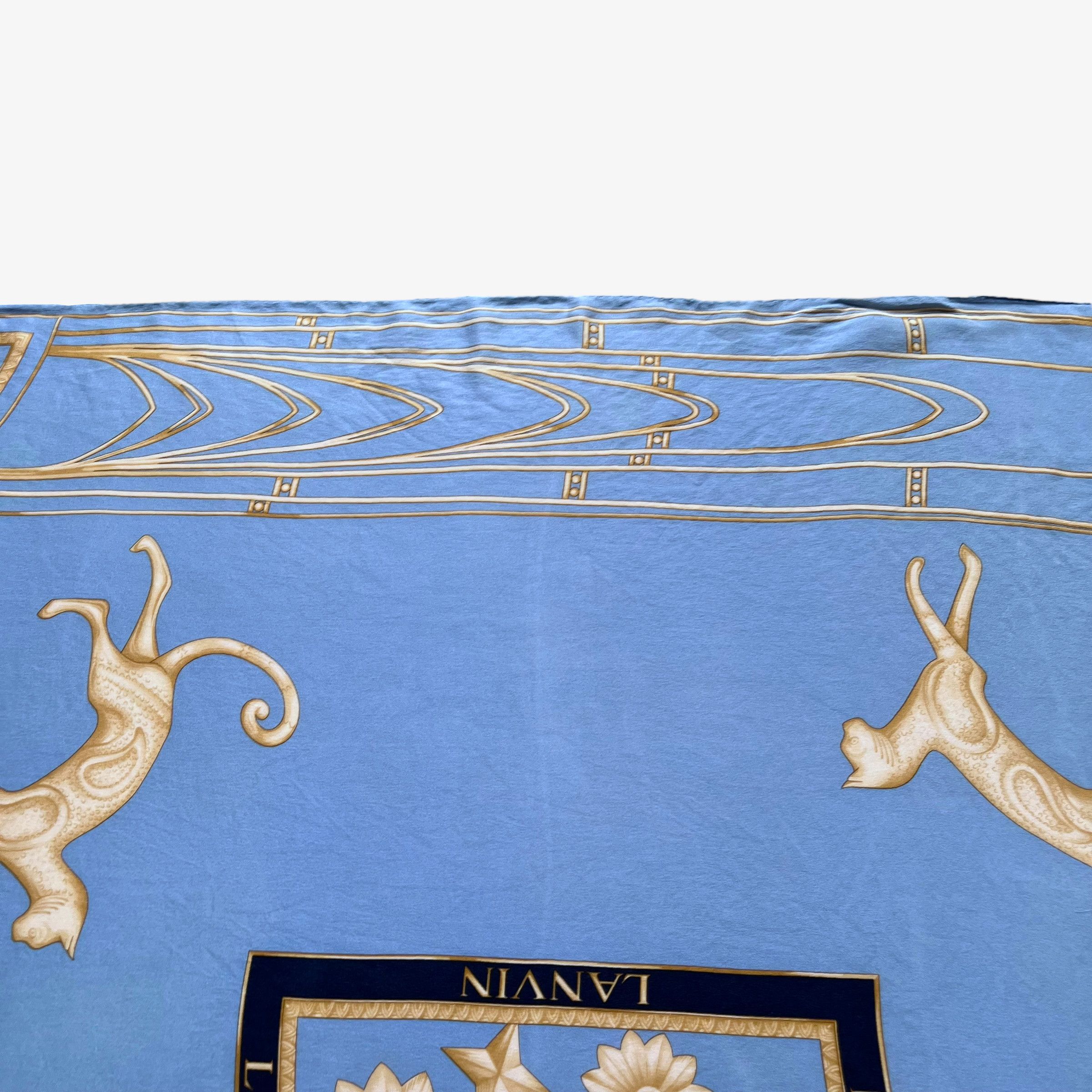 Lanvin Vintage 80s Lanvin Paris Art Deco Cat Print Blue Silk Scarf Size ONE SIZE - 5 Thumbnail