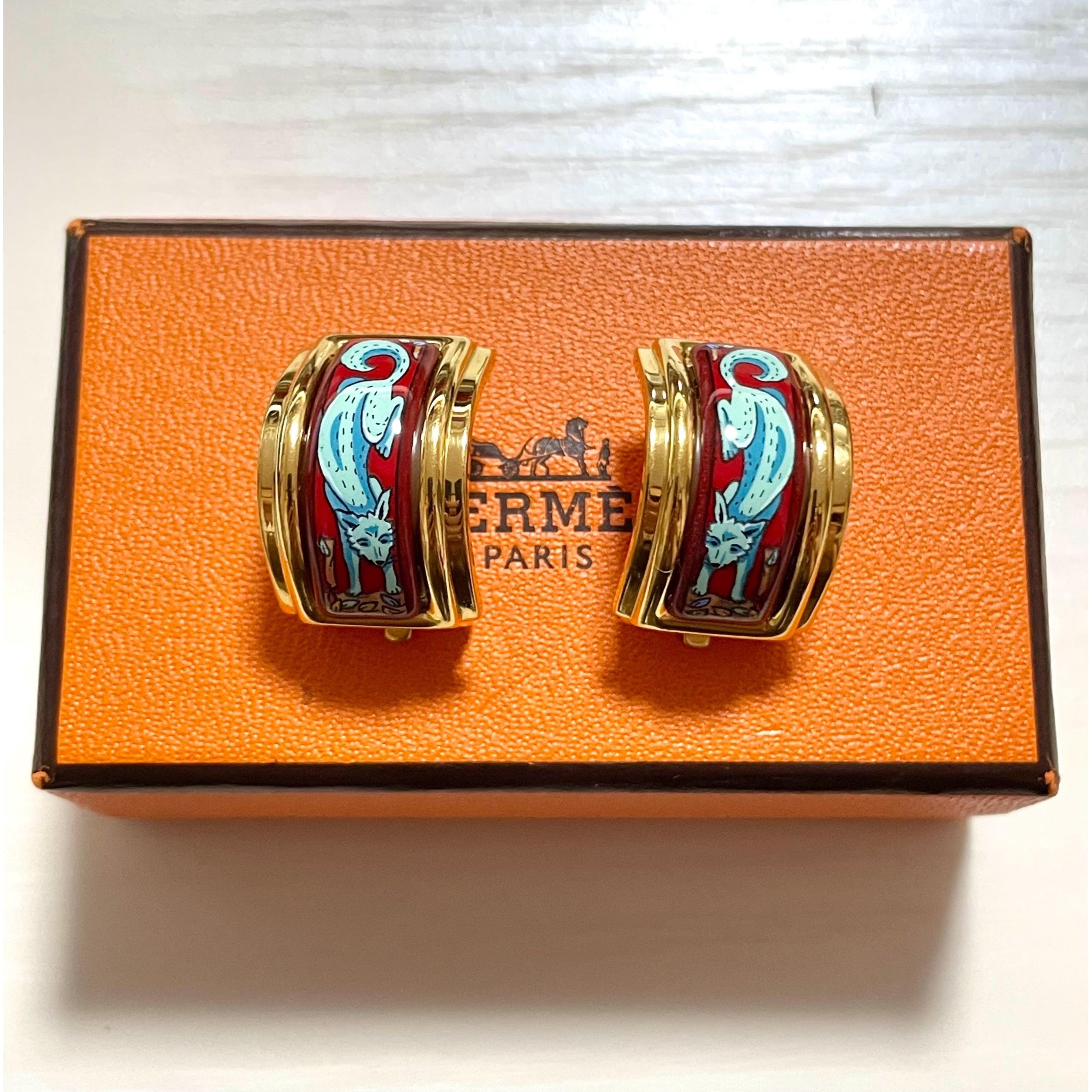 Other Vintage Hermes cloisonne enamel golden earrings, fox Size ONE SIZE - 5 Thumbnail