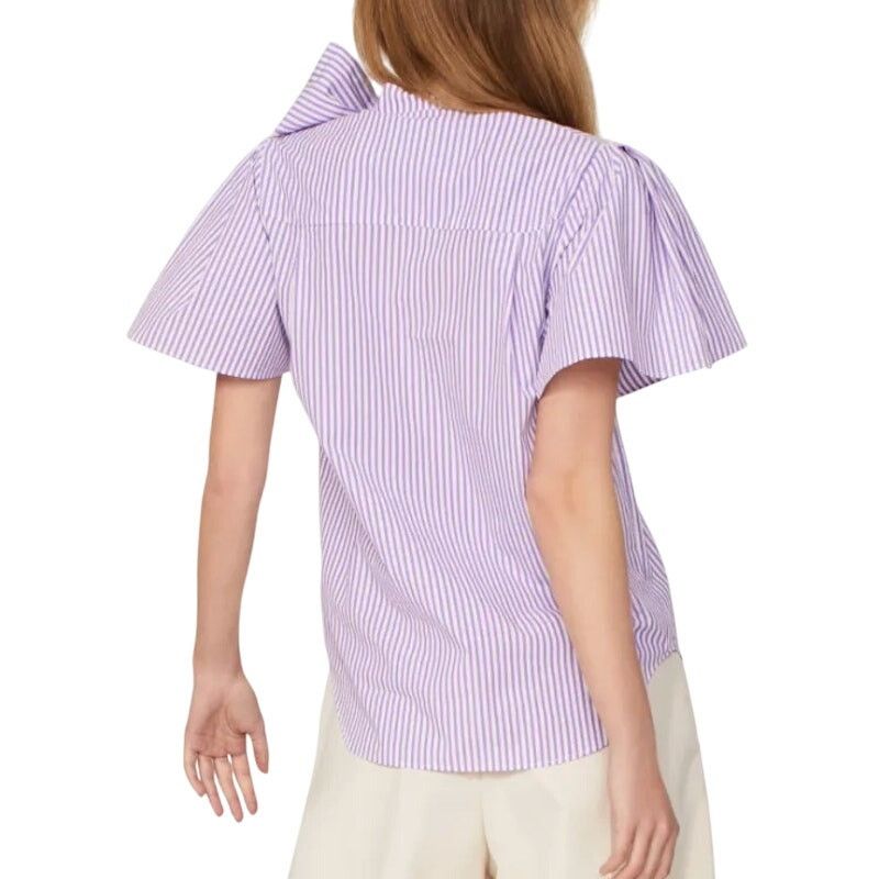 Adam Lippes Adam Lippes x RTR Tie Neck Stripped Top in Purple, Size US 4 Size S / US 4 / IT 40 - 3 Thumbnail
