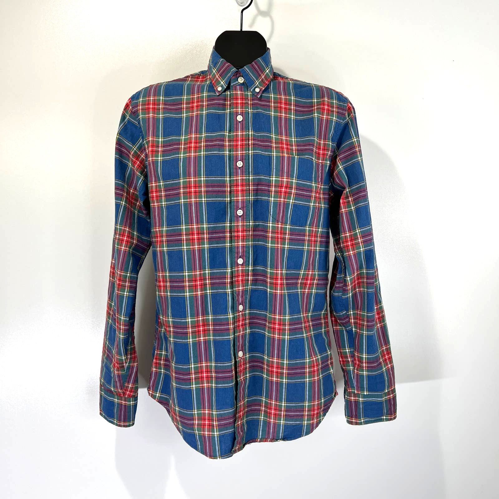 Crew Stretch Secret Wash Shirt Organic Cotton Plaid Blue
