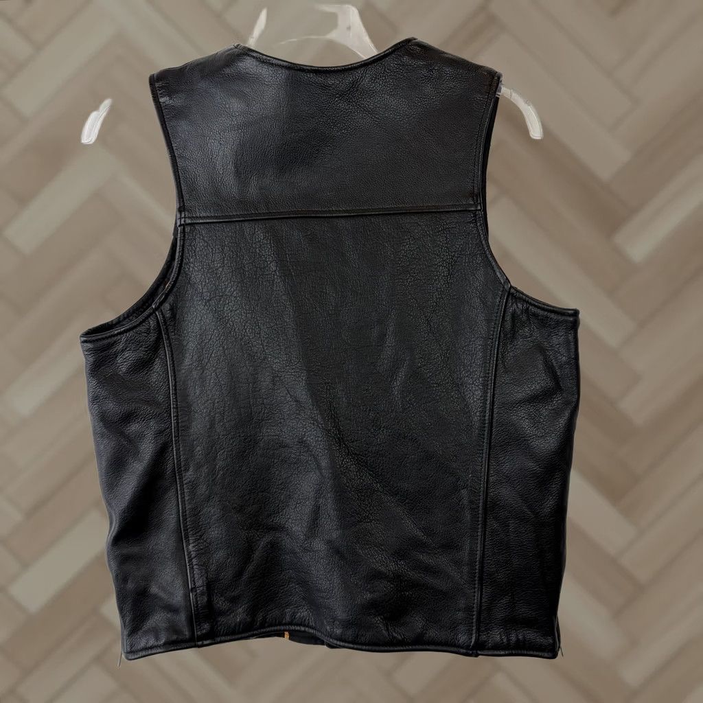 Unik Vest Mens Medium Black Leather Motorcycle Biker Riding Buffalo Nickel Snaps Lined Ultra, Men's