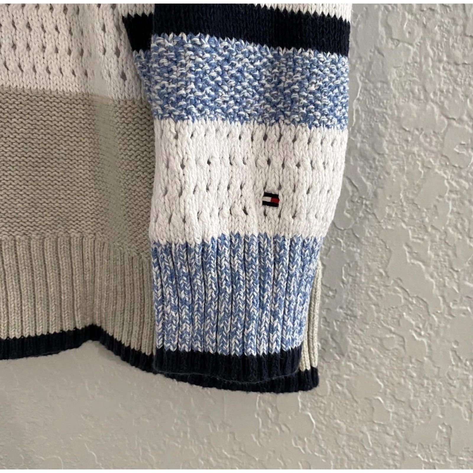 Tommy Hilfiger Tommy Hilfiger Mens Small Blue White Striped Stars Knit Long Sleeve Sweater Shirt Pullover Maternity? Size US M / EU 48-50 / 2 - 2 Thumbnail
