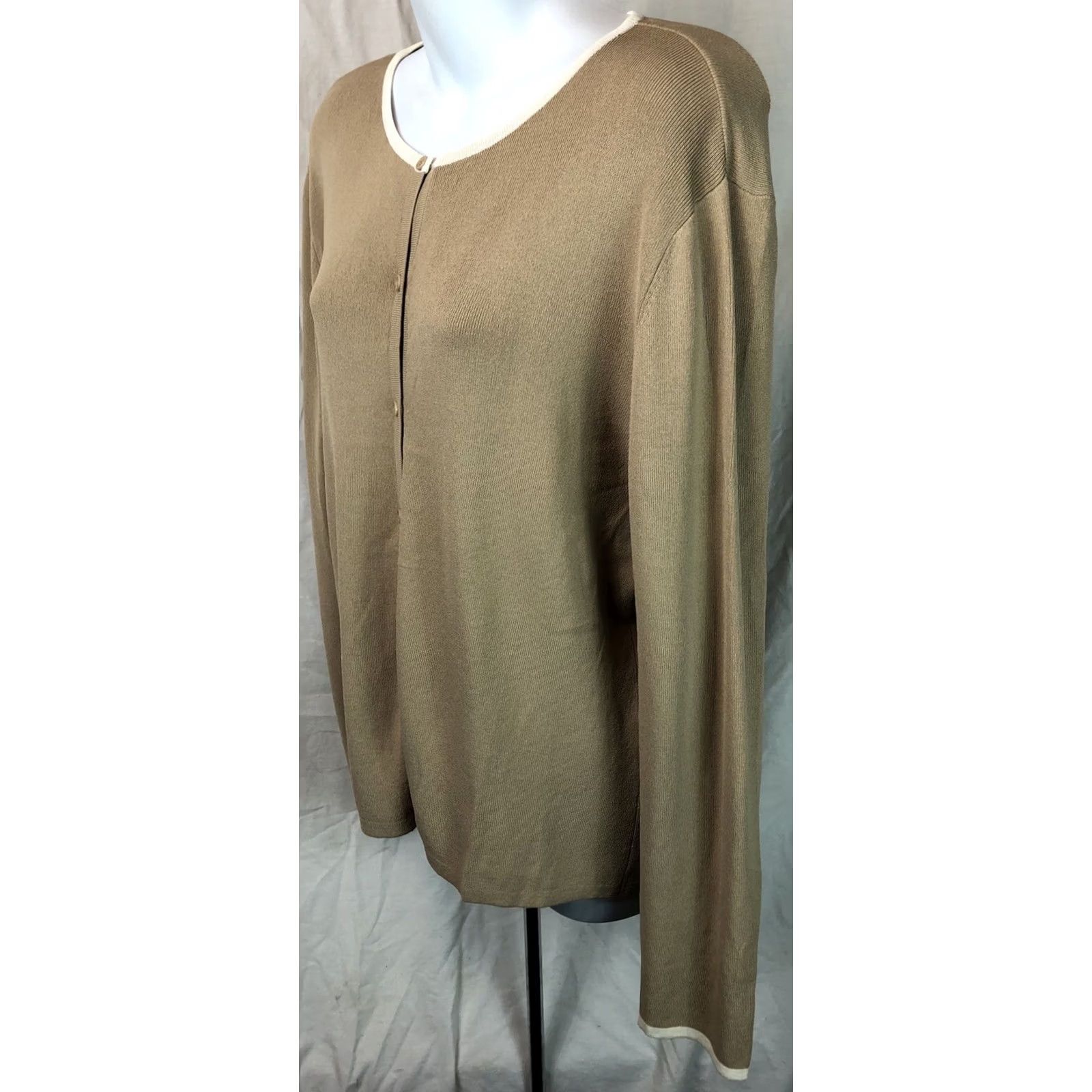 Vintage John Paul Richard Cardigan Sweater M Tan Rayon Knit Long Sleeve Cottage Boho Size M / US 6-8 / IT 42-44 - 2 Thumbnail