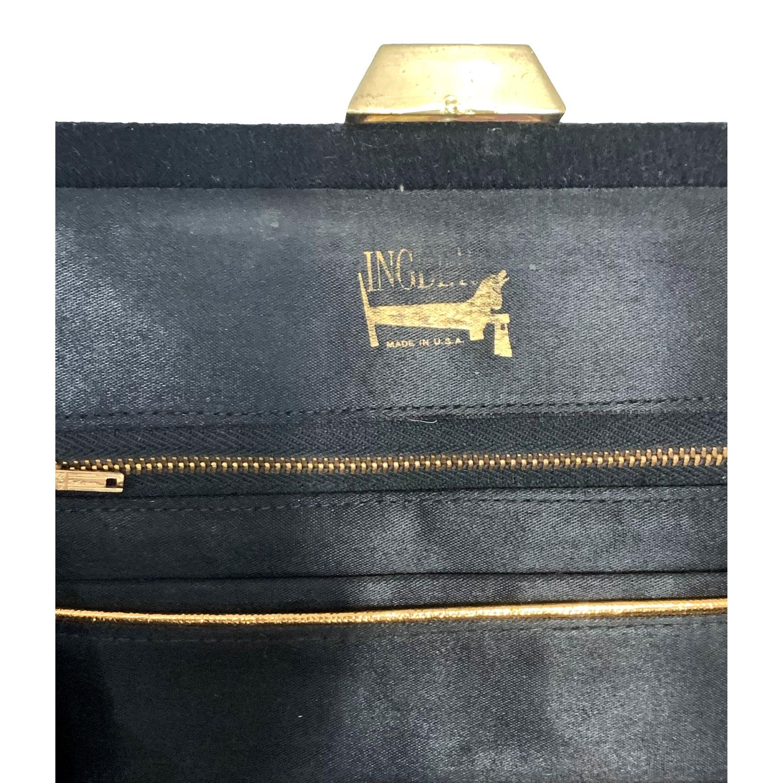 Vintage 40s 50s Chic Long Vertical Black Wool Top Handle Bag Size ONE SIZE - 4 Thumbnail