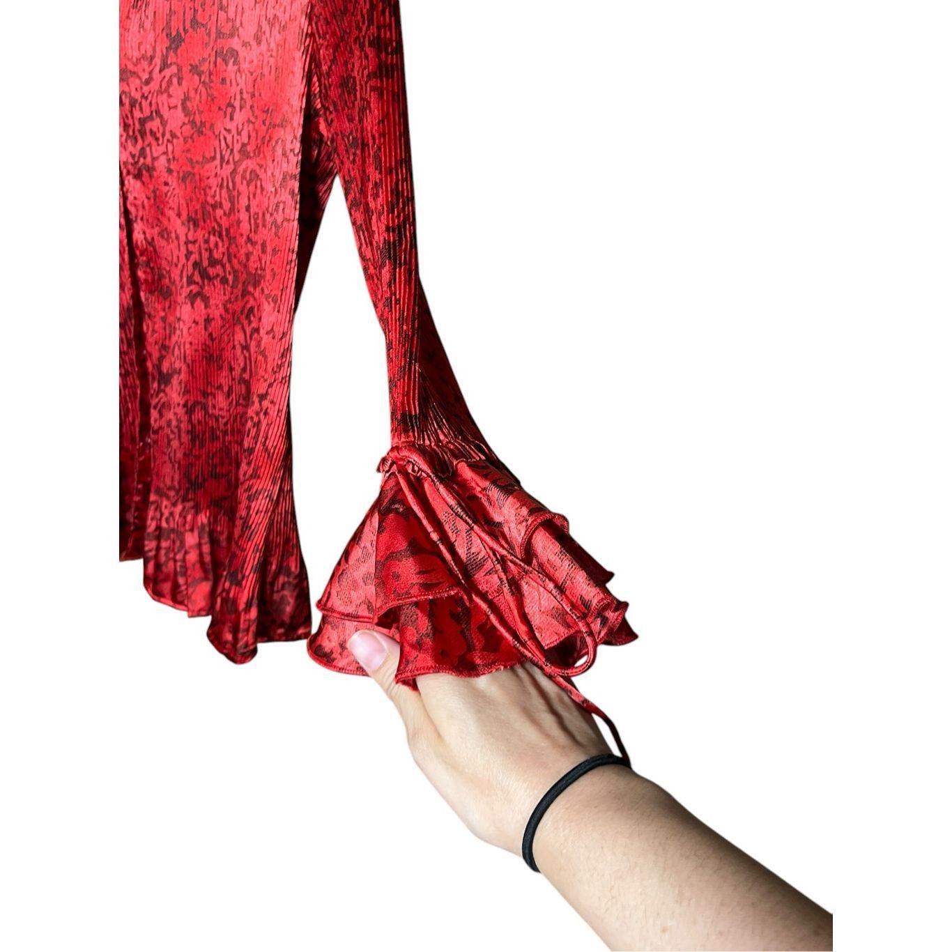 Other Vintage Essentials By Milano Red Crinkle Flare Sleeve Button Size L / US 10 / IT 46 - 6 Thumbnail
