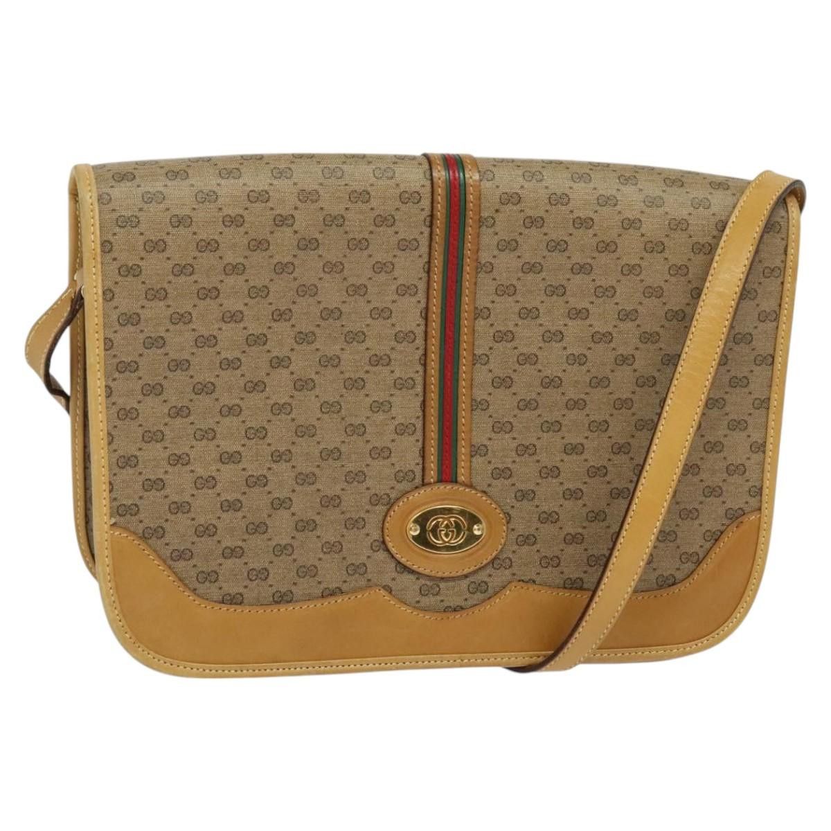 Gucci Micro GG Supreme Web Sherry Line Shoulder Bag Pvc Beige Gold Auth 116881 in Beige/Gold, Women's