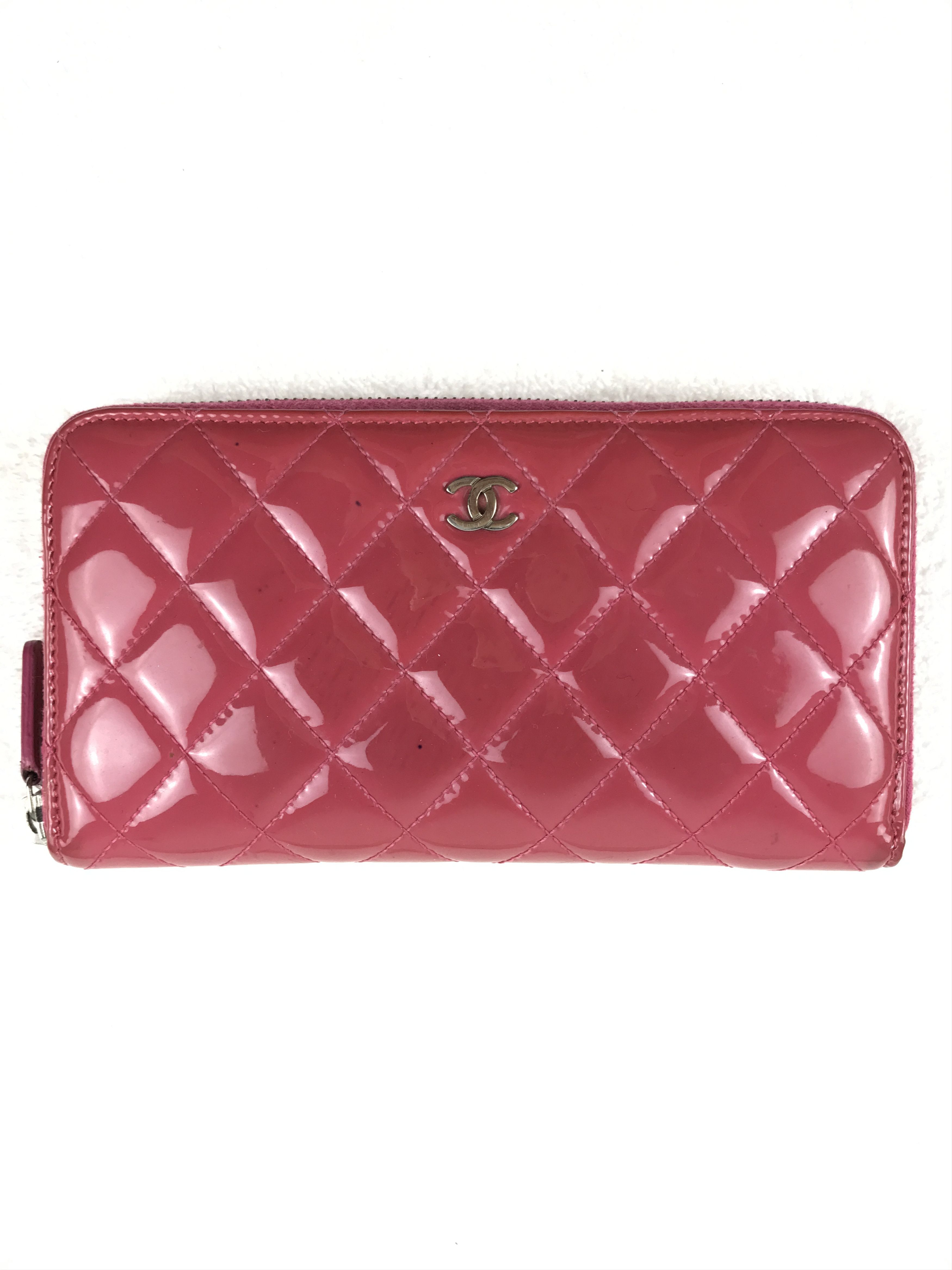 Chanel × Vintage Chanel Dark Pink Quilted Patent Leather Zip Around Wallet Size ONE SIZE - 6 Thumbnail
