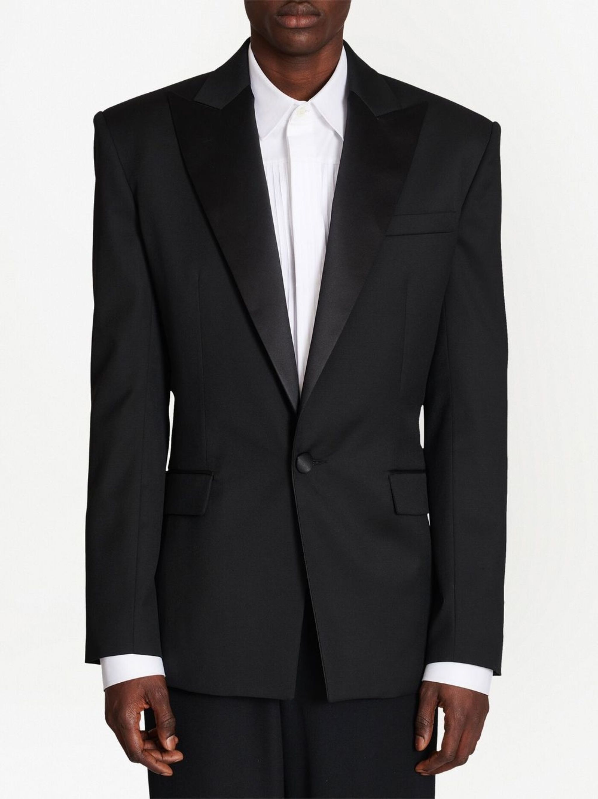 Balmain o1s1wg110125 Satin Lapel Blazer in Black Size US L / EU 52-54 / 3 - 3 Thumbnail