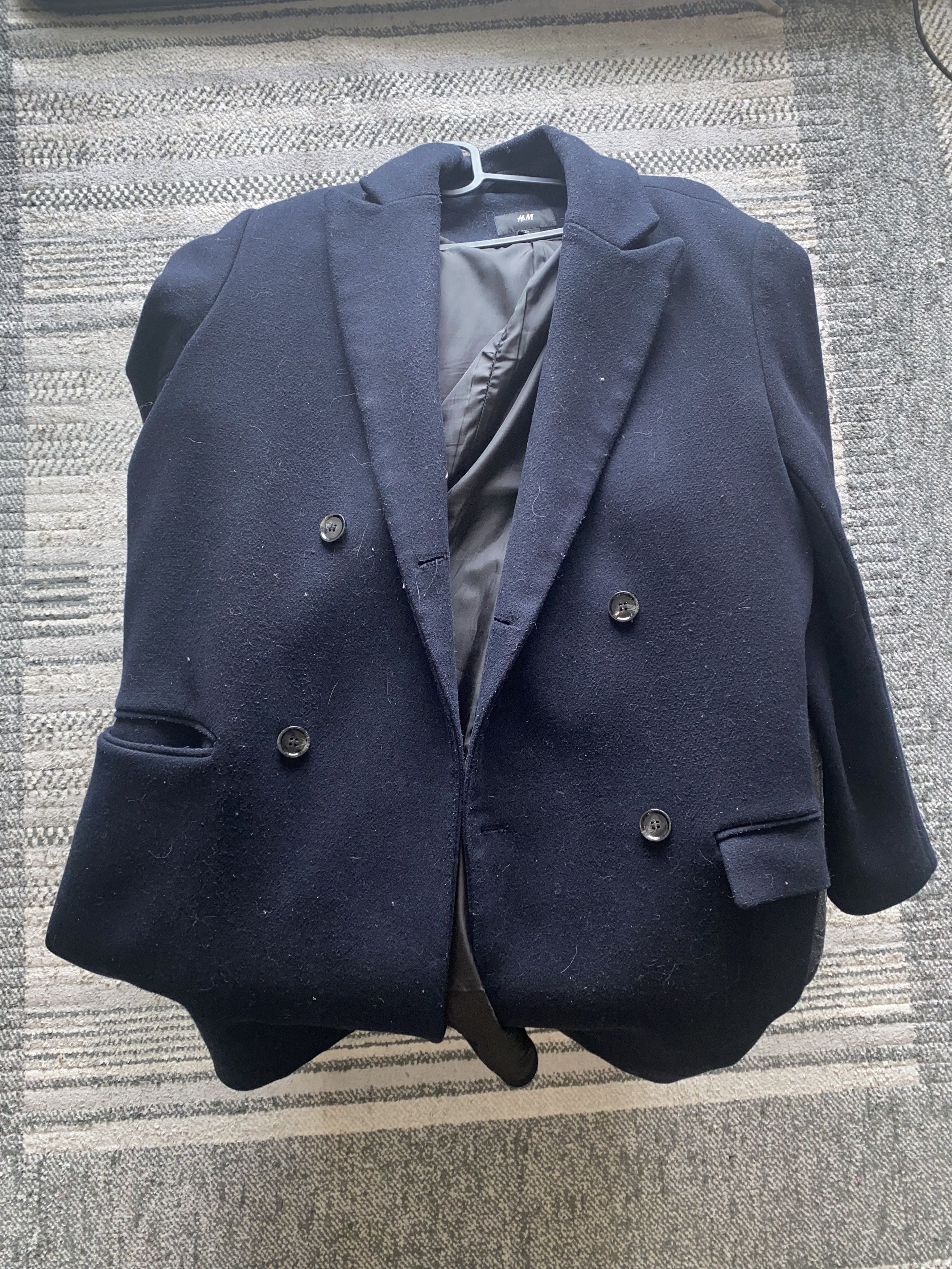 H&M H&M Dark Blue Double Breasted Coat Size US L / EU 52-54 / 3 - 1 Thumbnail