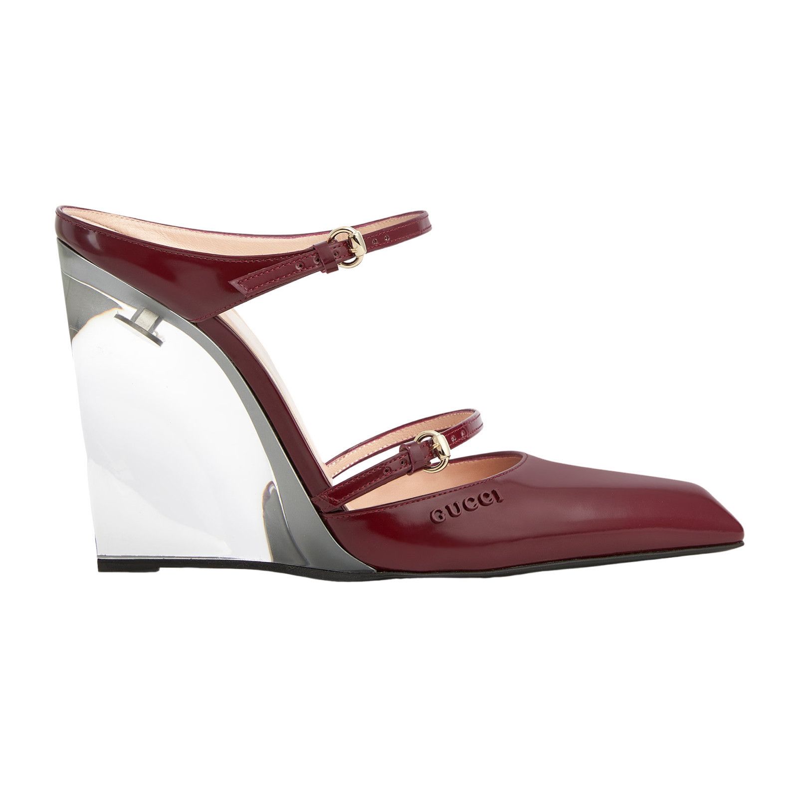 GUCCI $1590 Rosso Ancora Red 110mm Wedge Mules New & Authent