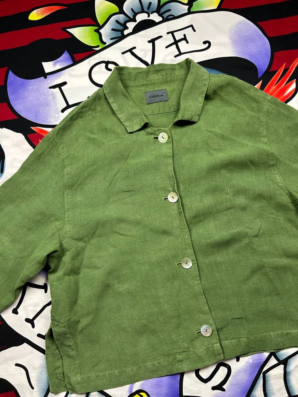 OSKA OSKA heavy linen blouse shirt in green Size M / US 6-8 / IT 42-44 - 2 Thumbnail