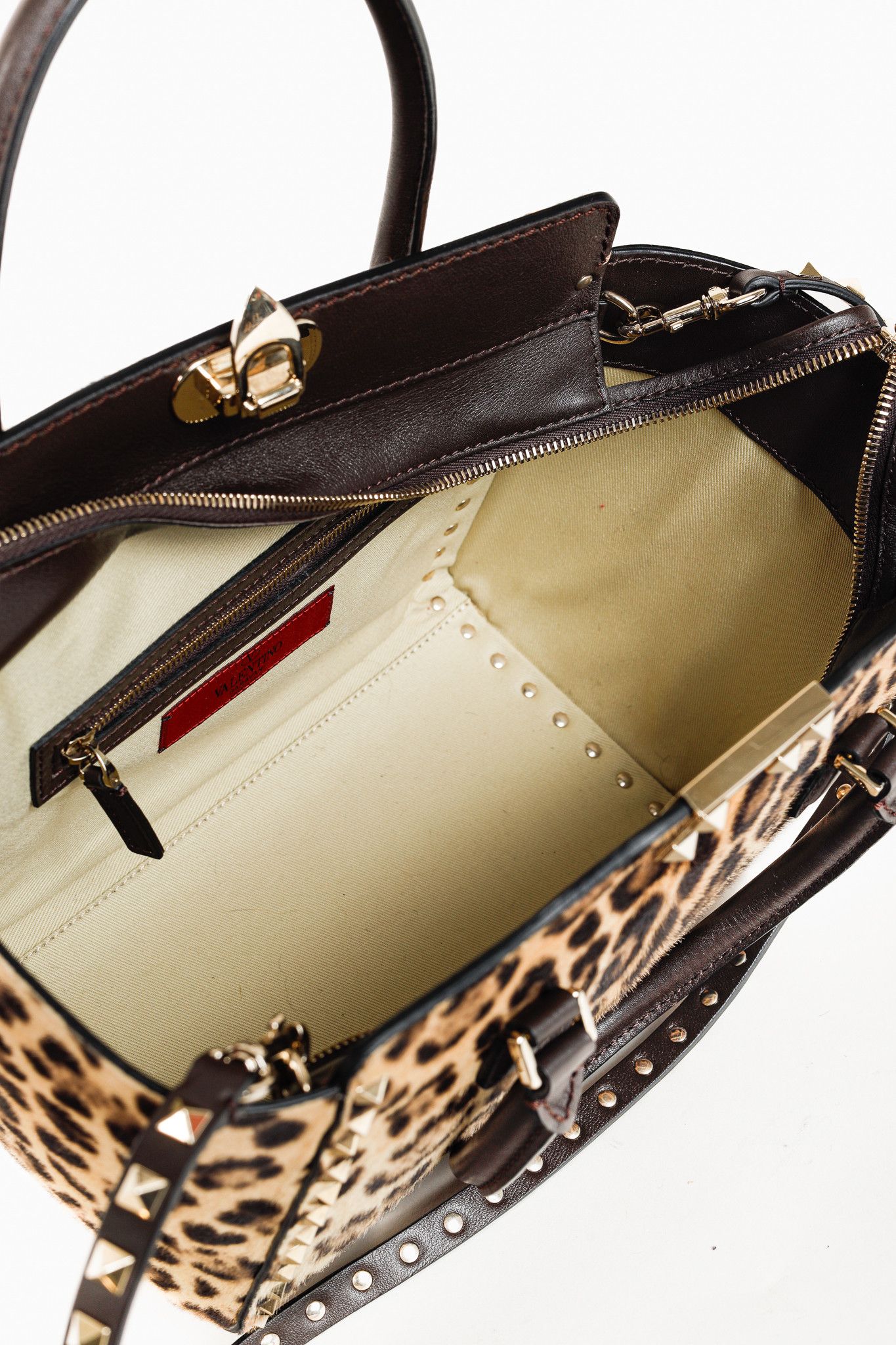 Valentino Valentino Leopard Calf Hair Rockstud Double Handle Tote Size ONE SIZE - 13 Thumbnail