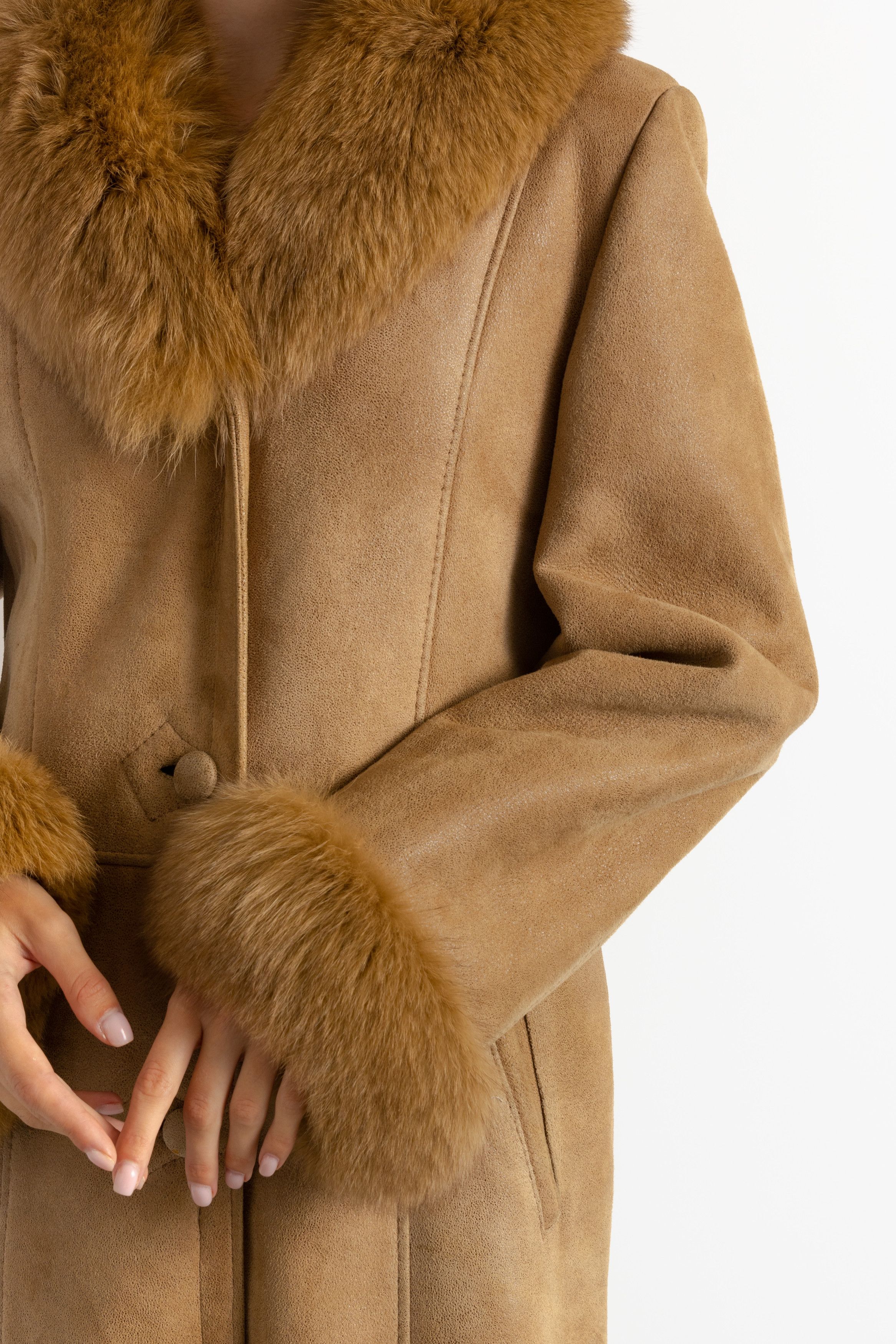 Vintage Suede Sheepskin Leather Shearling Fastens Coat M 5929 Size M / US 6-8 / IT 42-44 - 6 Thumbnail