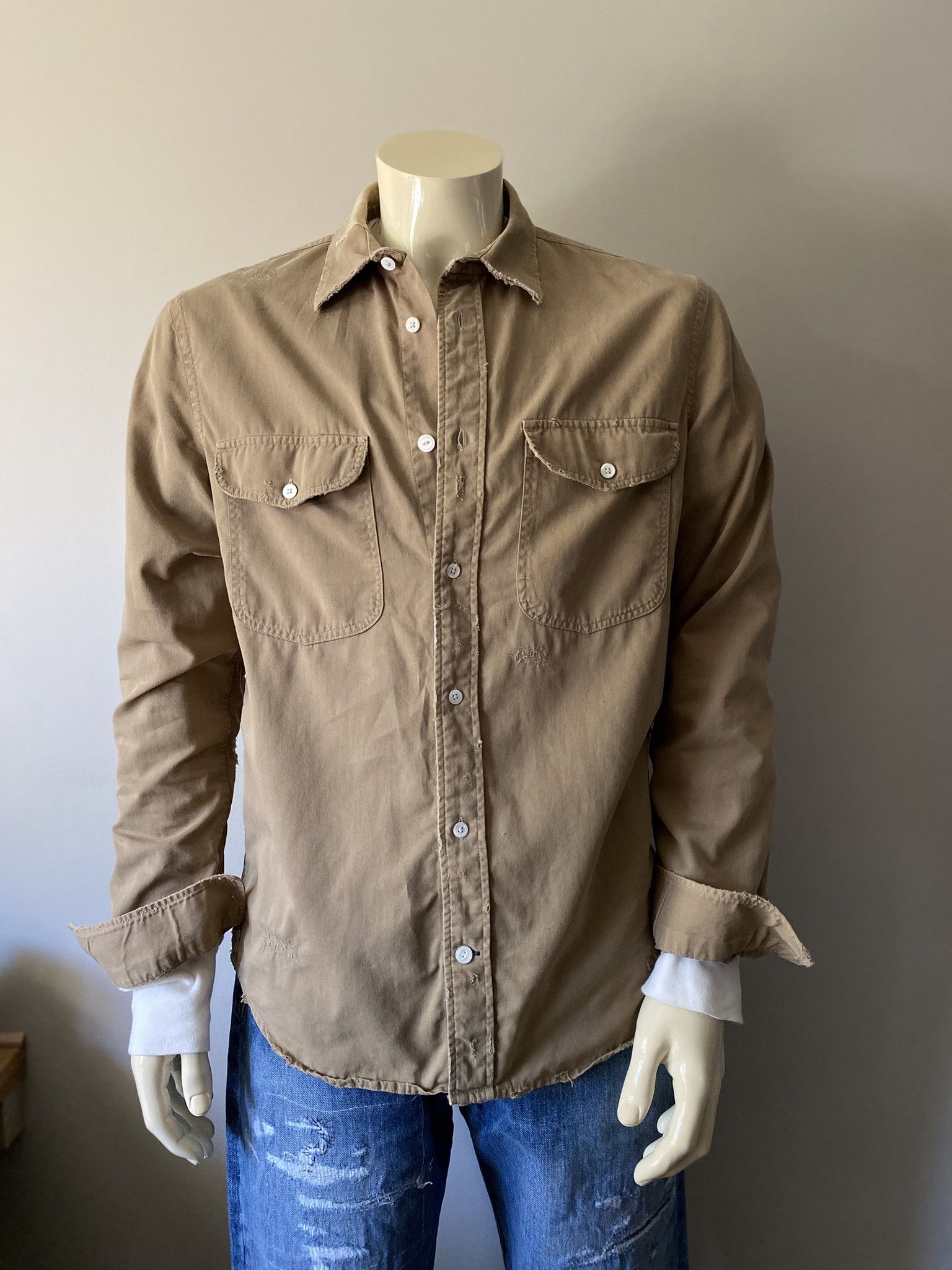 Kapital Repair Work Shirt - Khaki Twill Size US M / EU 48-50 / 2 - 7 Thumbnail