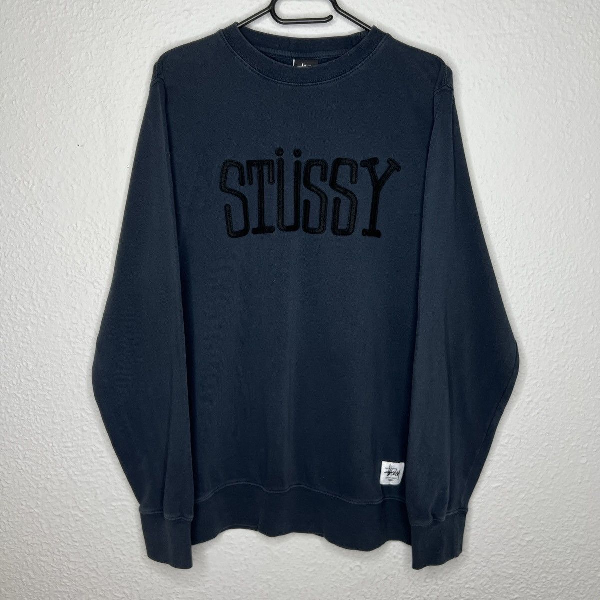 Stussy × Vintage Stussy Crewneck Pullover Sweatshirt Navy Big Logo Spellout Size US M / EU 48-50 / 2 - 1 Thumbnail