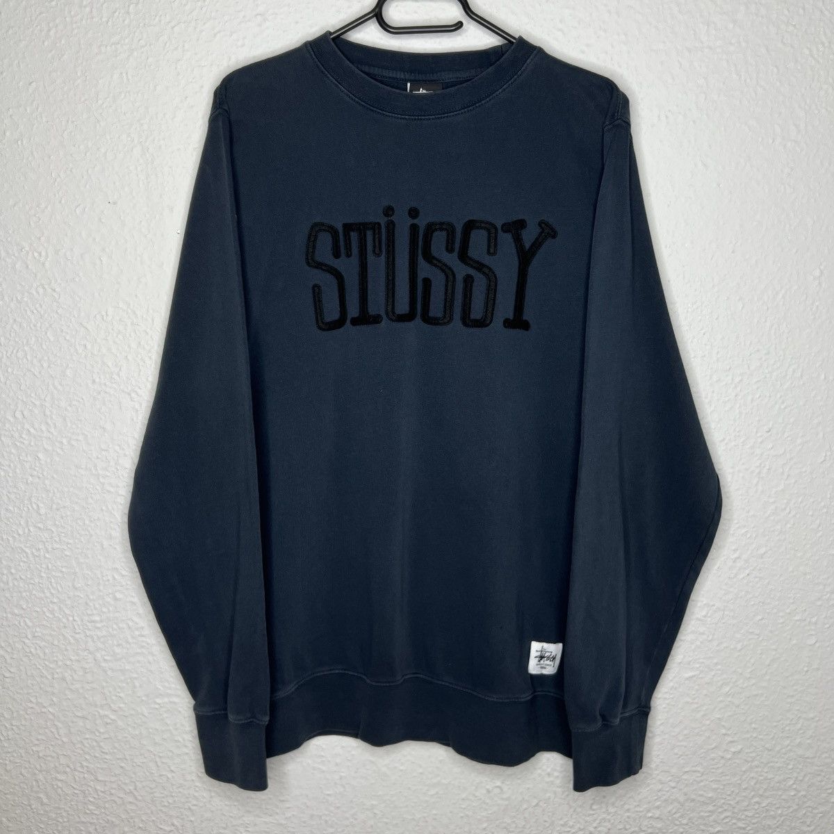 Pre-owned Stussy X Vintage Stussy Crewneck Pullover Sweatshirt Navy Big Logo Spellout