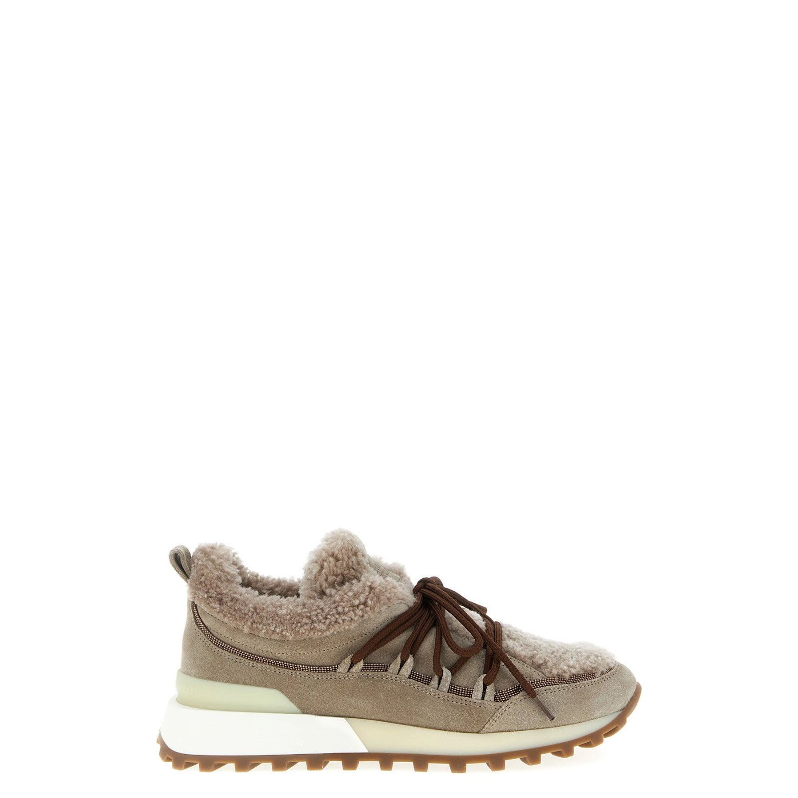 Brunello Cucinelli BRUNELLO CUCINELLI Light Gray Shearling Sneakers New & Authe Size US 7 / IT 37 - 1 Thumbnail