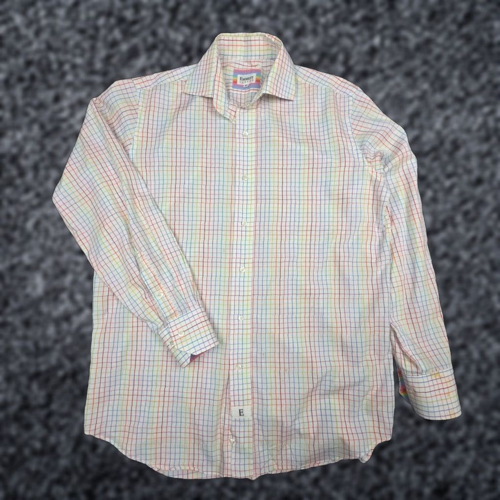 Emmett Emmett Dress Shirt Mens 15.5 / 39CM Striped Rainbow Multi Color Collared Long Sleeve Barrel Cuff Blues Mens Size 42R - 1 Thumbnail
