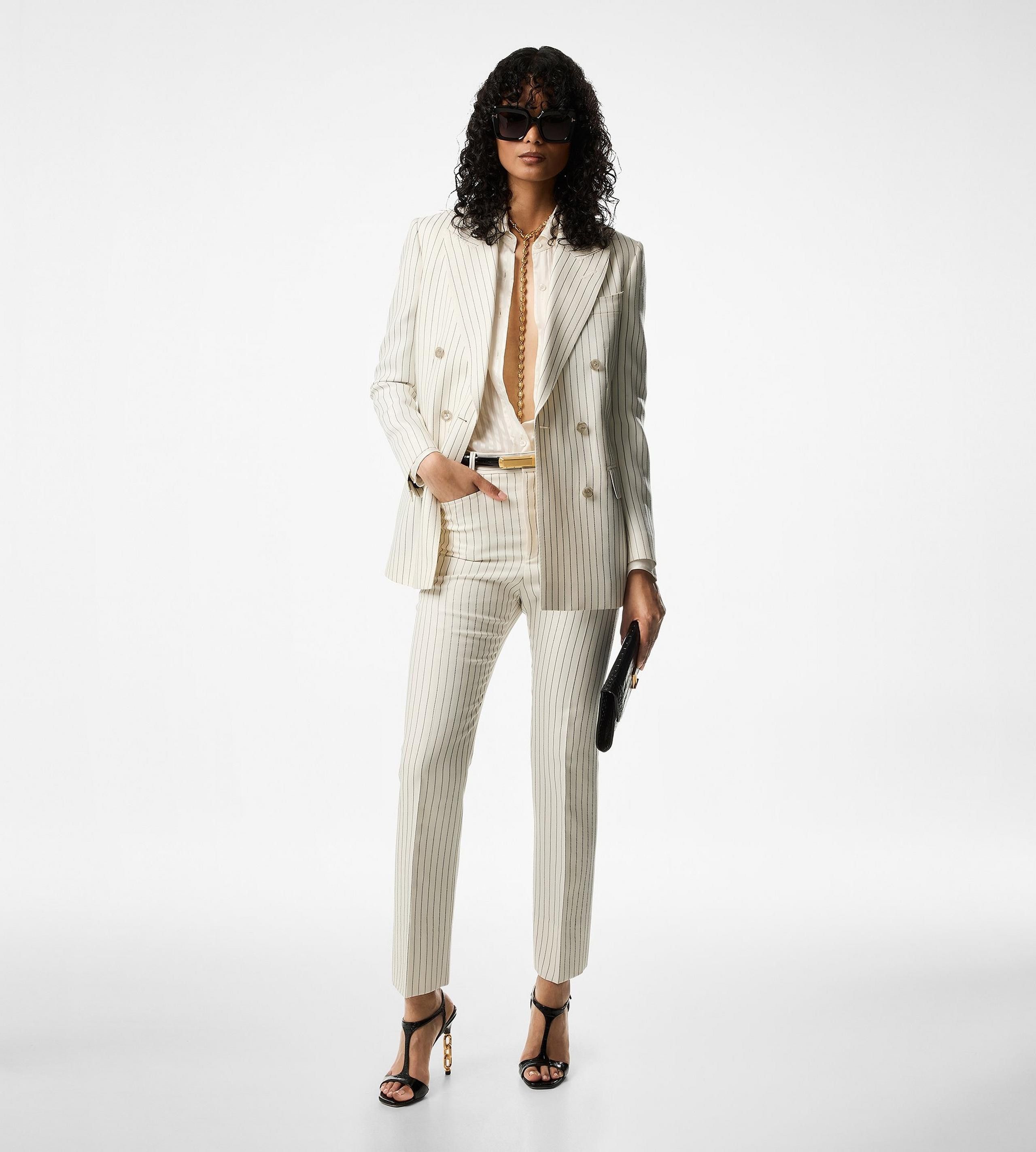 Tom Ford o1y0126 Pinstriped Blazer in Ivory/Black Size S / US 4 / IT 40 - 3 Thumbnail