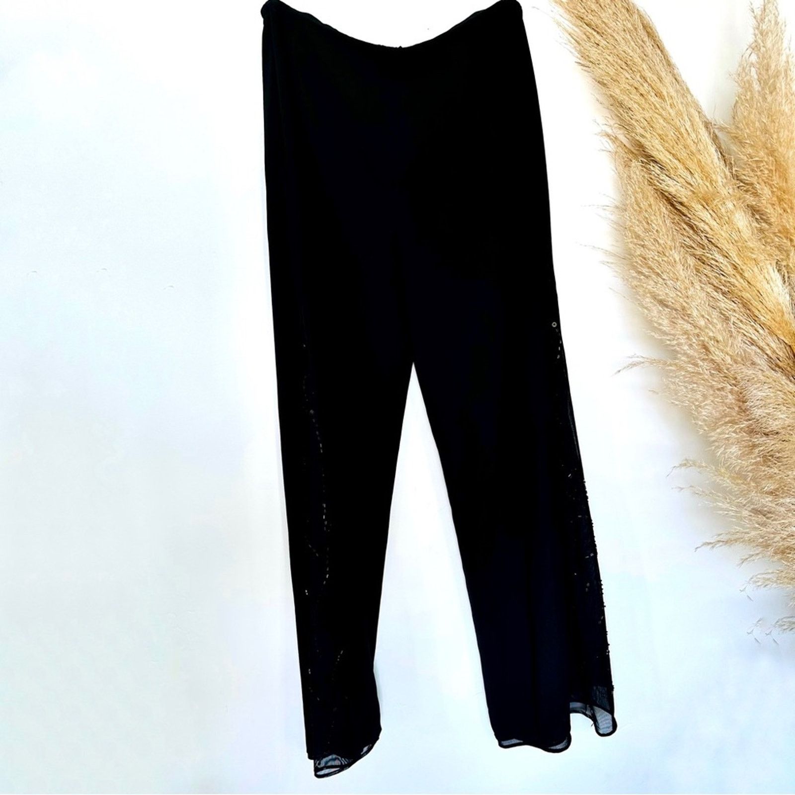 Vintage VINTAGE Black Sheer Beaded Sequins High Rise Wide Leg Pants Size 30" / US 8 / IT 44 - 8 Thumbnail